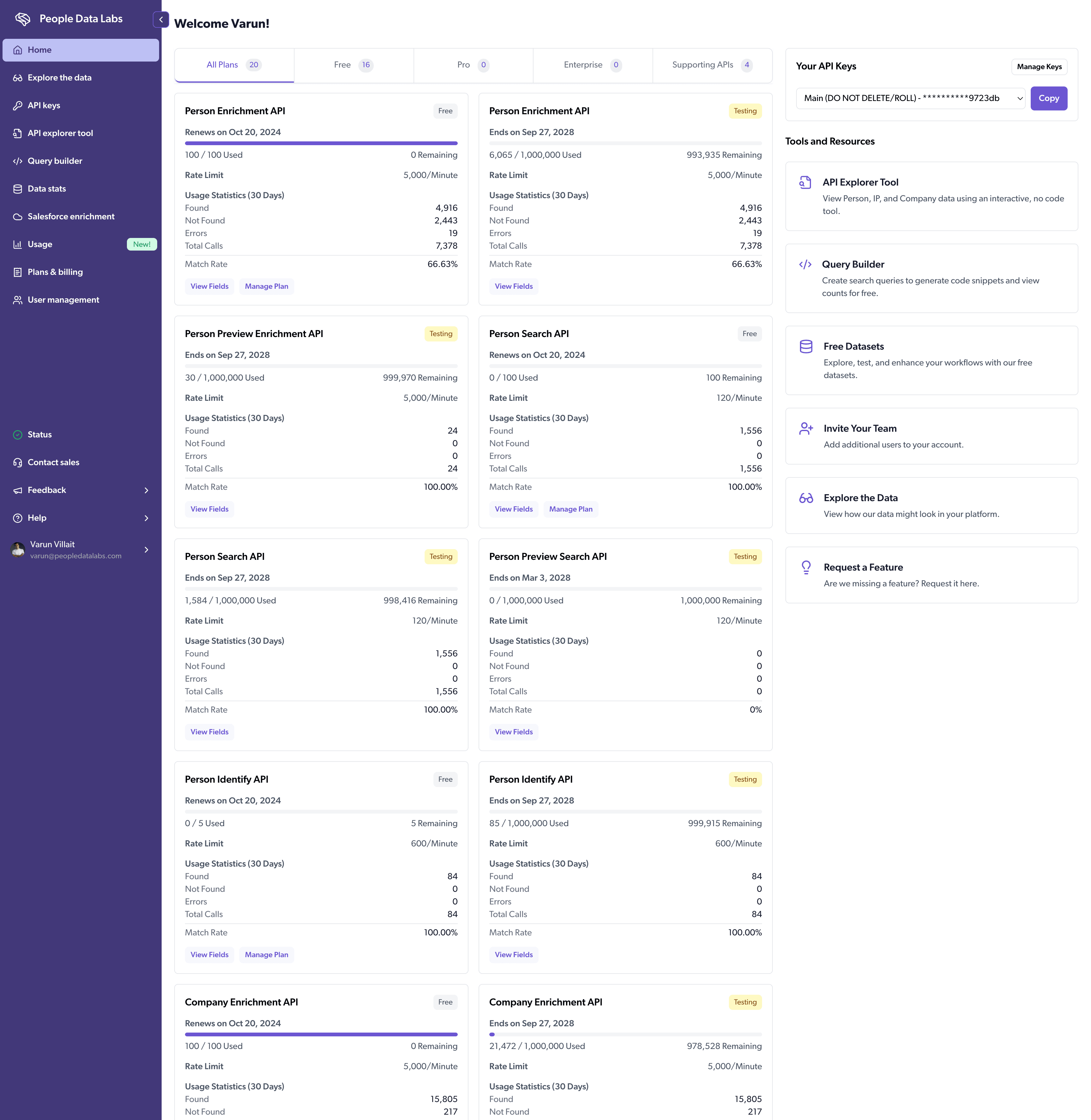 People Data Labs Dashboard Screenshot